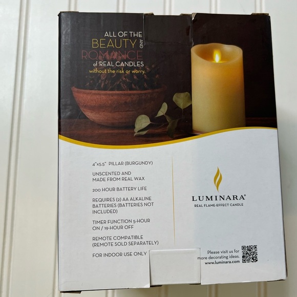 Luminara Unscented Burgundy Pillar Square Candle 4" x 5.5" NEW - Picture 2 of 2